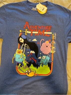 Adventure Time Kids Short Sleeve Tee - Heather Blue with Multicolor Graphic